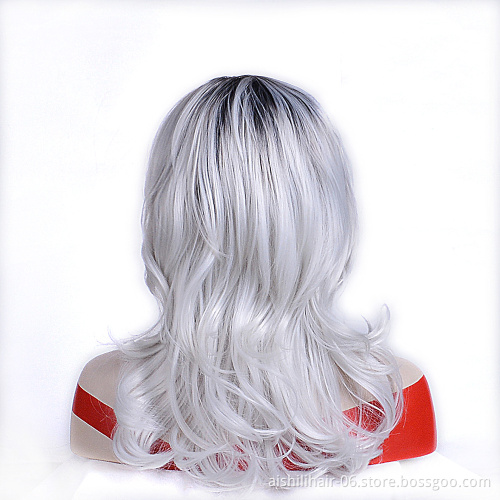 AISHILI Wholesale Synthetic Ombre Black To Silver Gray Hair Wig With Nature Wave For Women